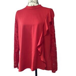 Venus Lace Sleeve Ruffled Tunic Top Plus Size 3X Blouse Shirt Mock Neck Stretch
